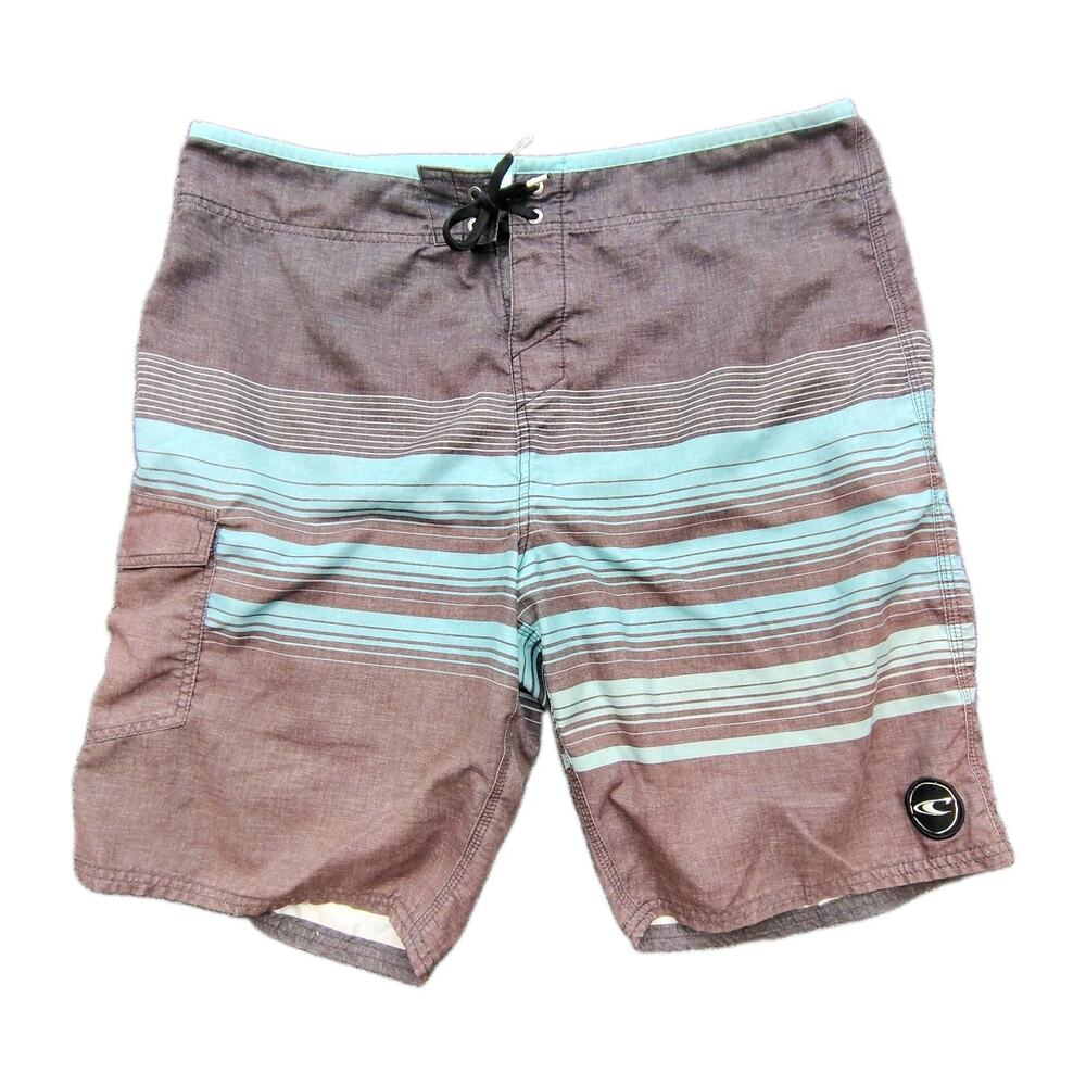 O'Neill Board Shorts Mens Size 38 Multicolor Striped Drawstring Surf Beach
